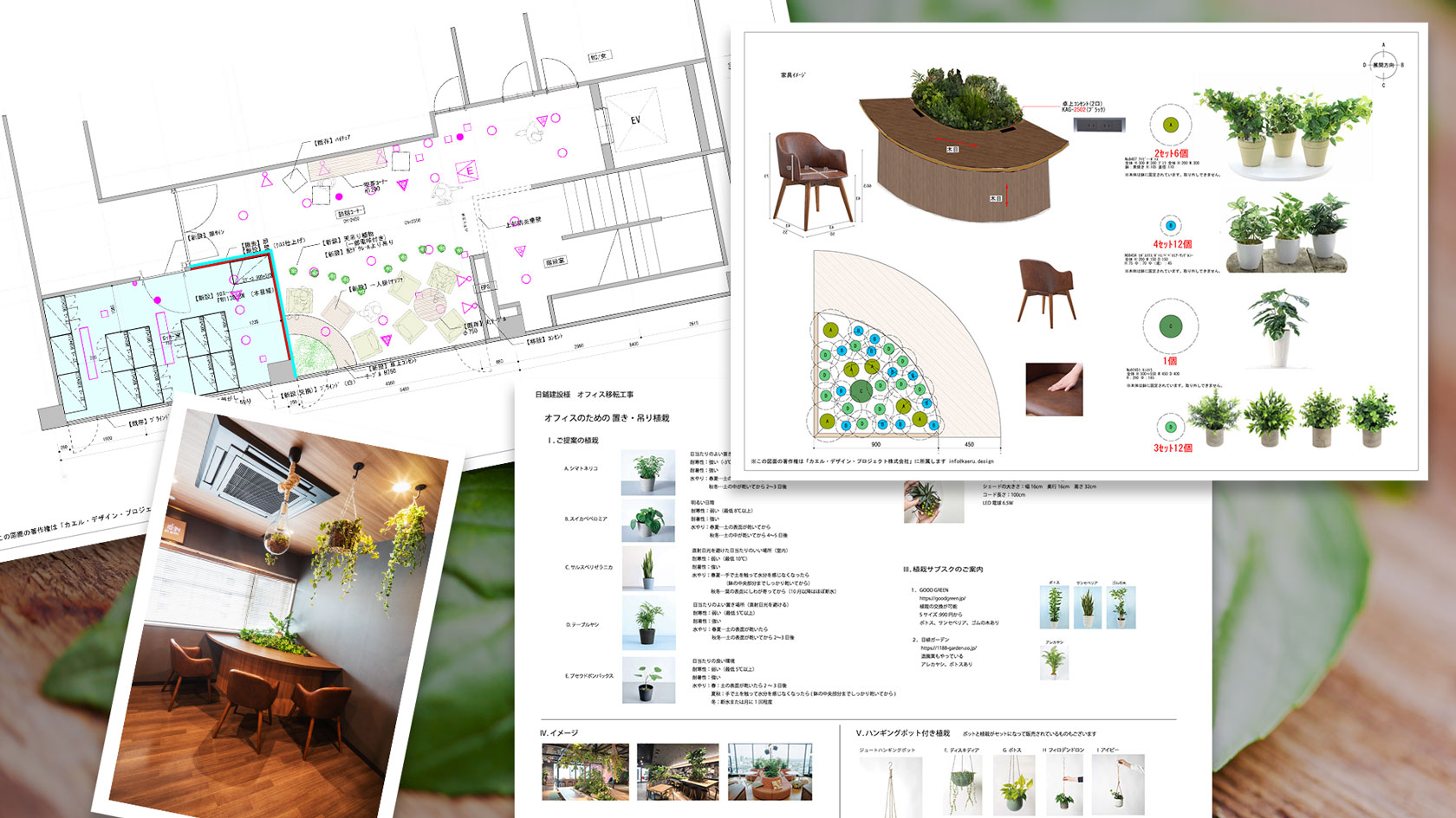 植栽や造作テーブル提案資料類