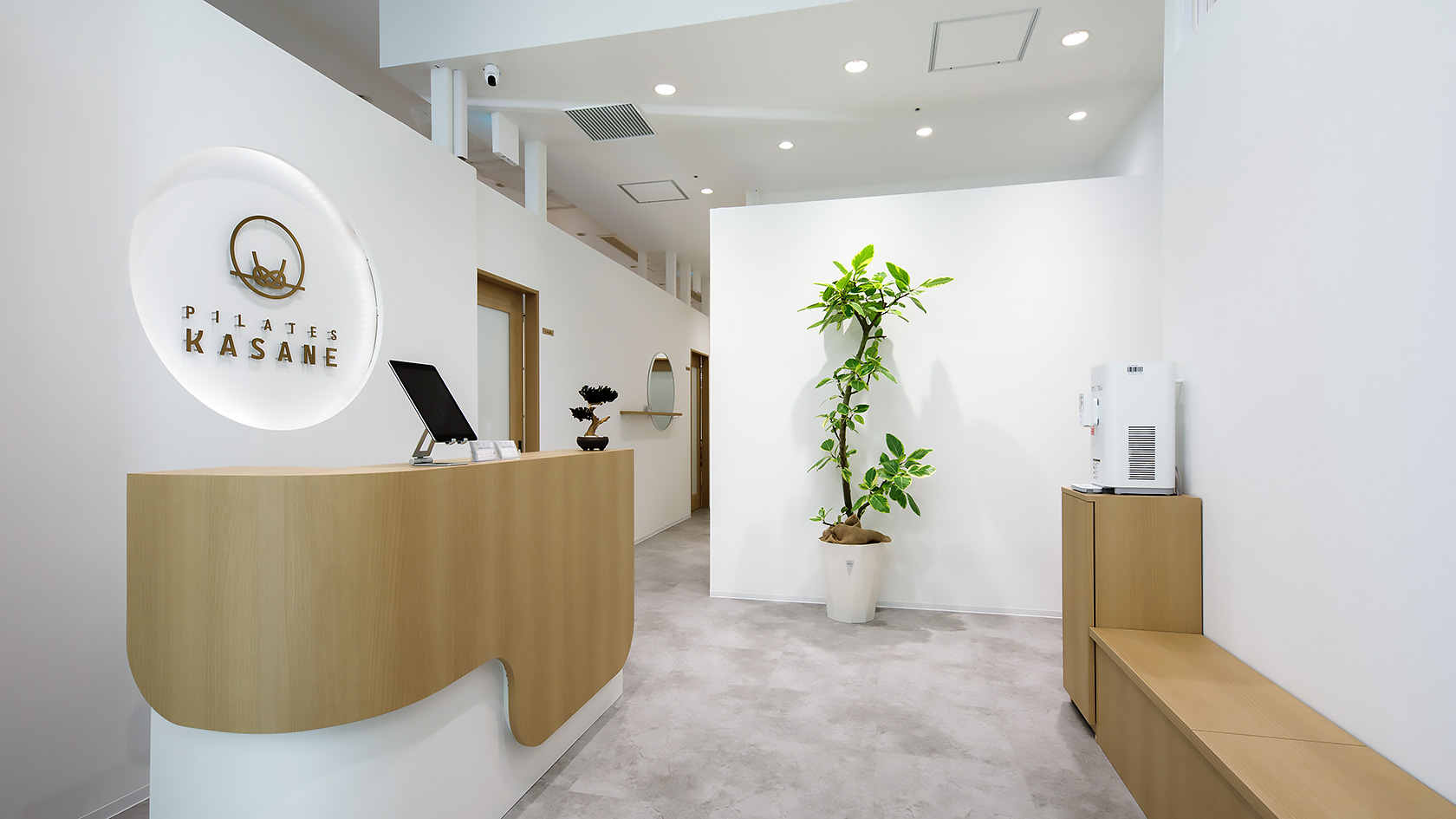 受付奥正面に植栽を配置